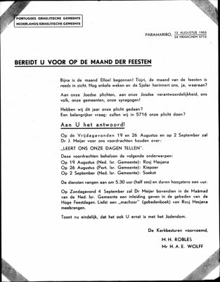 Uitnodiging voor het bijwonen van een drietal voordrachten van J. Meijer, 12 aug 1955