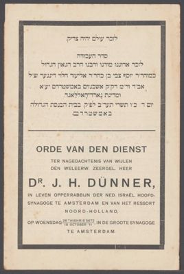 Uitnodigingen en programma&#39;s voor een eredienst ter nagedachtenis van Dünner, 1911